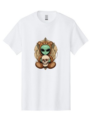 Alien-Bear-Skull Mens Graphic Tee, 100% Cotton, Casual Summer Wear