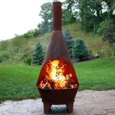 6 ft Steel Wood Burning Outdoor Chiminea Fire Pit with Grill Grate by Sunnydaze