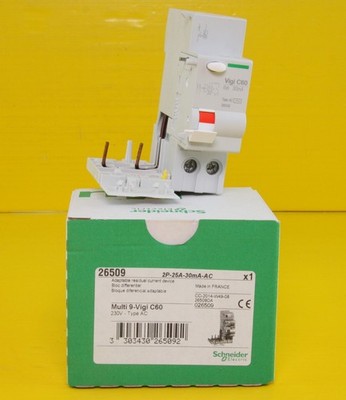 Schneider 26509 Earth Leakage Add-On Block , Multi 9 Vigi C60 , 2P 25A 30mA
