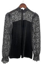 DG2 by Diane Gilman Women's Mock-Neck Lace & Velvet Combo Top Black