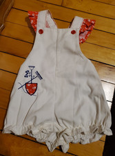 Vintage Health-Tex Girls White red Overalls Jumper Garden Embroidery 18 Mos