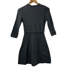 NWT Zara Knit Women's S Basic Gray Fit and Flare Long Sleeve Dress Italian Yarn