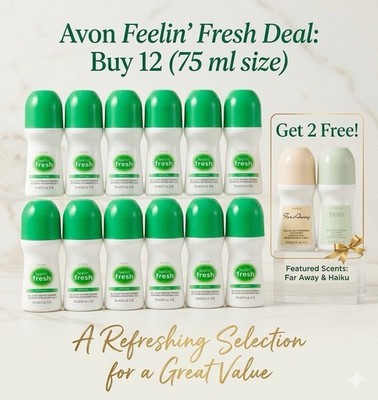 12+2 FREE  Avon Feeling Fresh Roll-On Antiperspirant Deodorant, 2.6 fl. oz