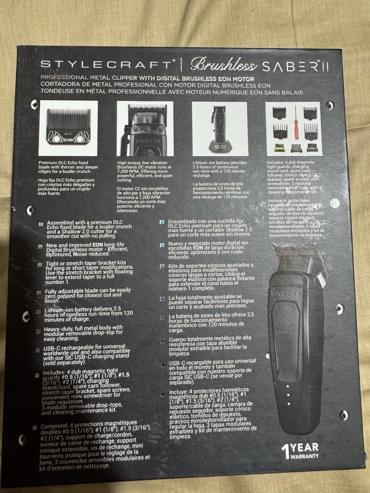 StyleCraft Pro Saber 2.0 Metal Cordless Clipper Digital Brushless Echo Black