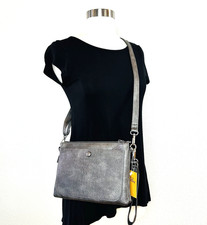NWT Crossbody Bag Pewter Pebbled Vegan Leather Removable Strap Multi Pocket