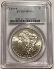 1879-S Morgan Silver Dollar, Flashy Luster, Older Holder, Plus Graded PCGS MS64+