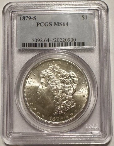 1879-S Morgan Silver Dollar, Flashy Luster, Older Holder, Plus Graded PCGS MS64+