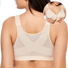 Womens Full Coverage Front Closure Adjustable Bra Wire Free Back Support Posture