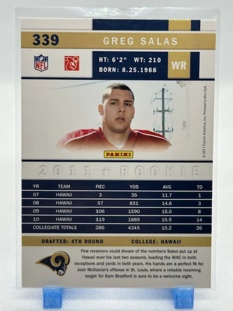 Greg Salas 2011 Score #339 (RC) - St Louis Rams - Image 2 of 2