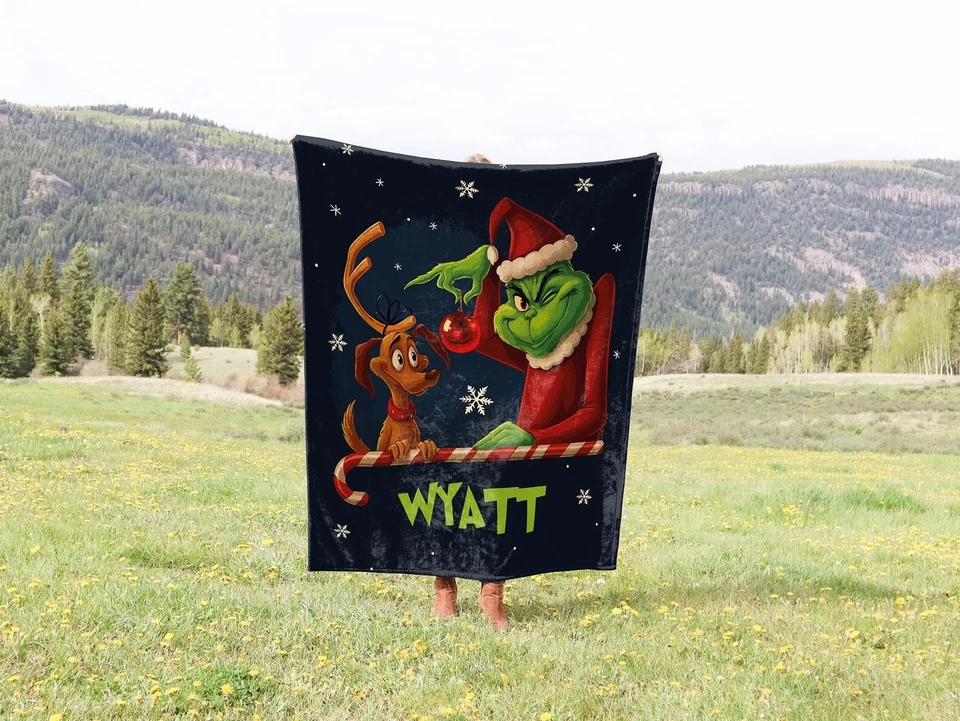 Personalized Grinch Christmas Blanket: Cartoon Fleece - Image 2 of 3