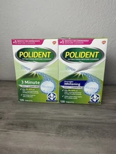 2 Pack Polident 3 Minute & Overnight Whitening Denture Cleanser 120 Tablets each