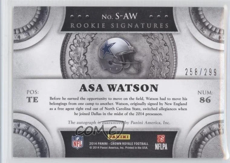 2014 Panini Crown Royale Rookie Signatures /299 Asa Watson #S-AW Auto RC - Image 2 of 2