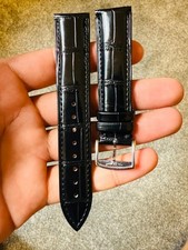 20mm Longines Black Leather Watch Strap Croc With S/Steel Buckle