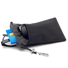 Large Double Eyeglasses Case Squeeze Top Soft Glasses Triple Pocket Black