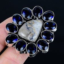 Pleasing Crazy Lace Agate, Topaz 925 Sterling Silver Jewelry Ring Size 7