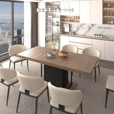 Rectangle Extendable Dining Table: Aged Wood & Black (6-10 Seats)