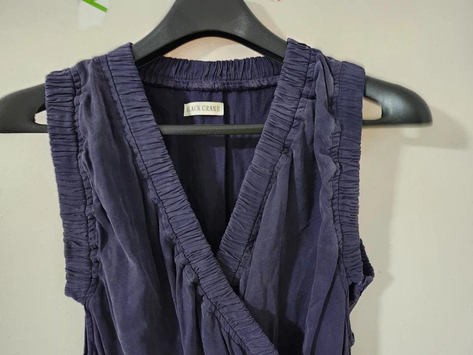 Black Crane Jumpsuit Womens M Sleeveless Faux Wrap Slim Straight Tencel Blend - Image 4 of 4