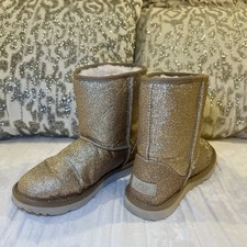 Ugg Boots Youth Girls Gold Glitter Size 4 Classic Wool Lined