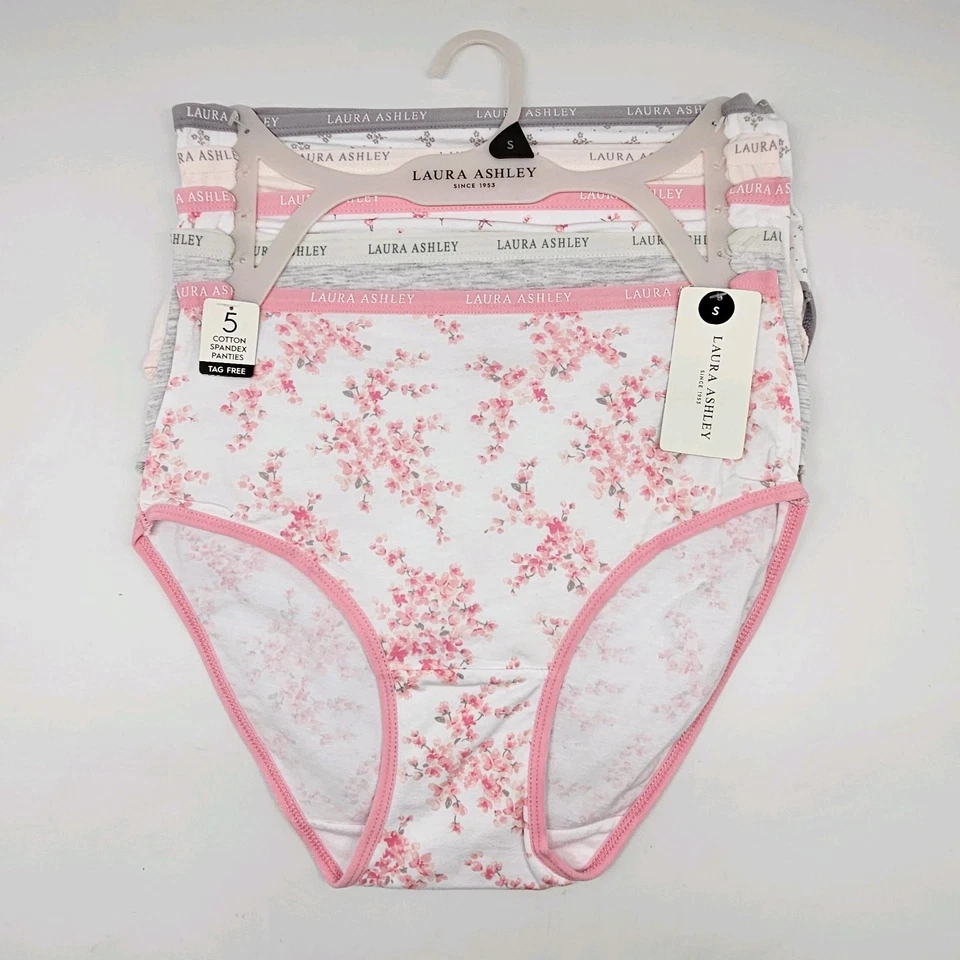 Paquete de 5 bragas de algodón LAURA ASHLEY para mujer con logotipo S M L blanco rosa gris Foto 2 de 4
