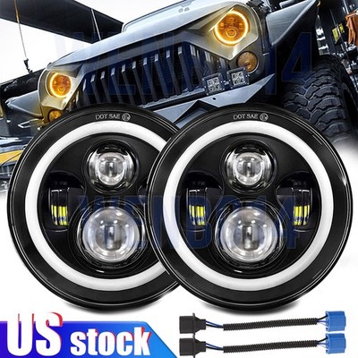 For Jeep Wrangler JK LJ TJ CJ Halo Angel Eyes 130W 7'' Round LED Headlight H6024