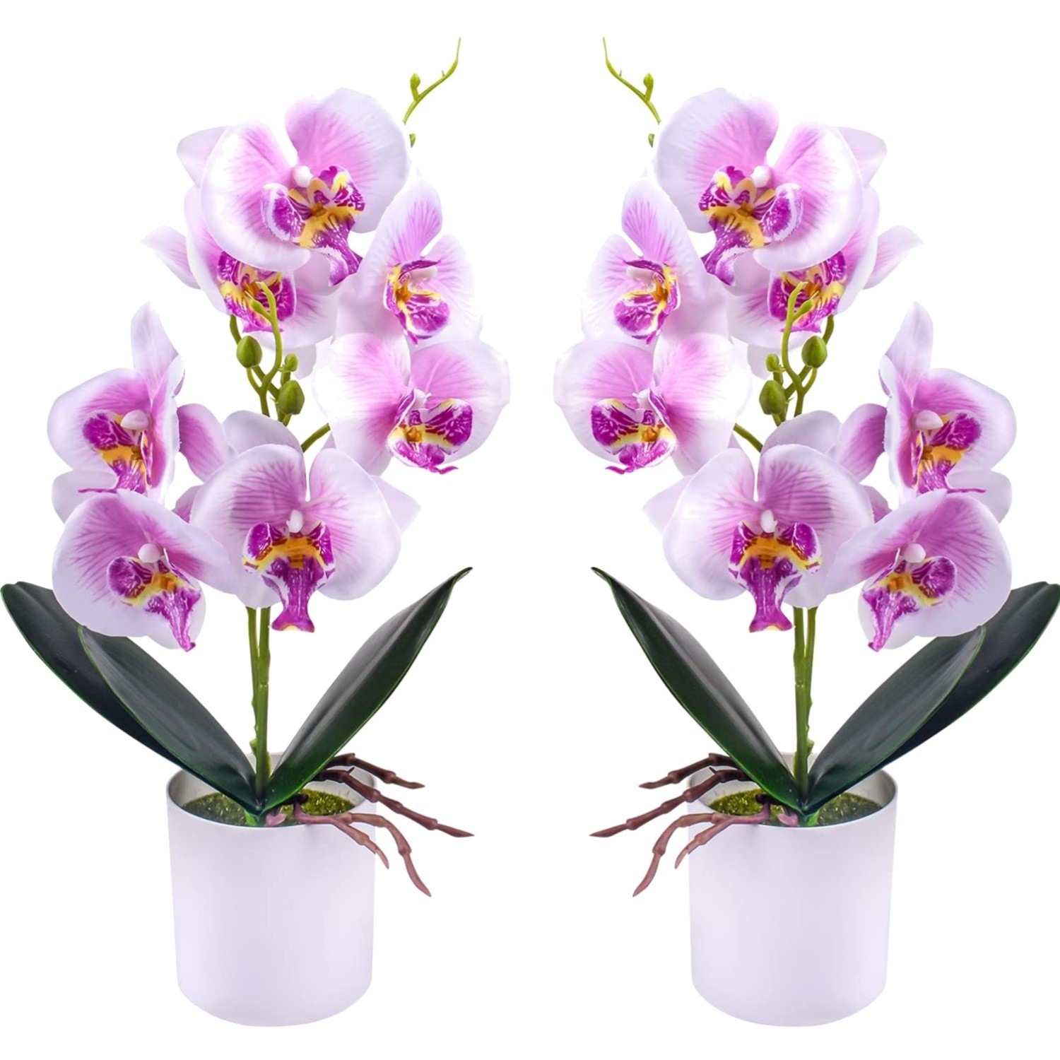 Künstliche Orchideen im Topf - 2 Stück Seidenblüten mit Vase für Tischdekoration