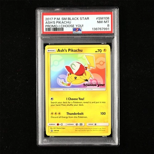 PSA 8 NM-MT 2017 Pokemon ENG Ash's Pikachu SM108 Promo