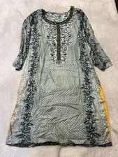 NEW 3 pc set Pakistani Shalwar Kameez Size L Blue w Yellow Details