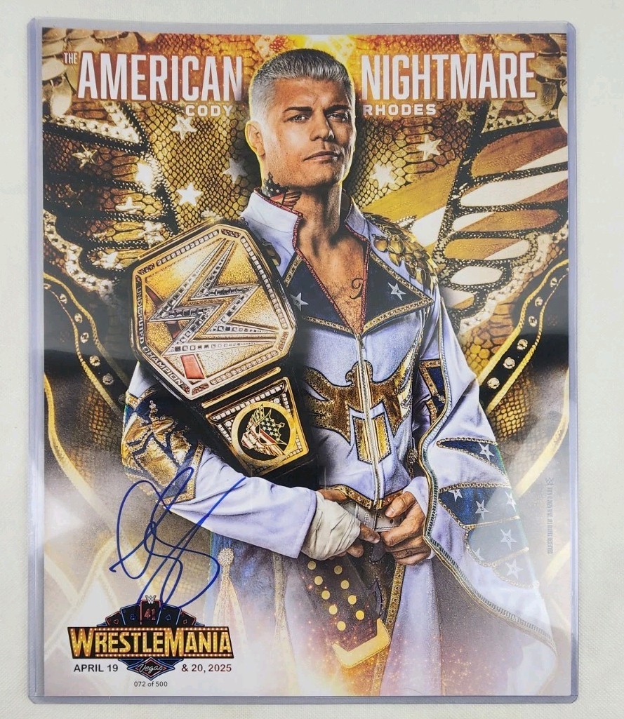WWE Cody Rhodes WrestleMania 41 Signed Autograph 072/500 11x14