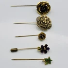Vintage Gold Tone Flower Stick Pins Lot of 5 Enamel Floral Lapel Costume Jewelry