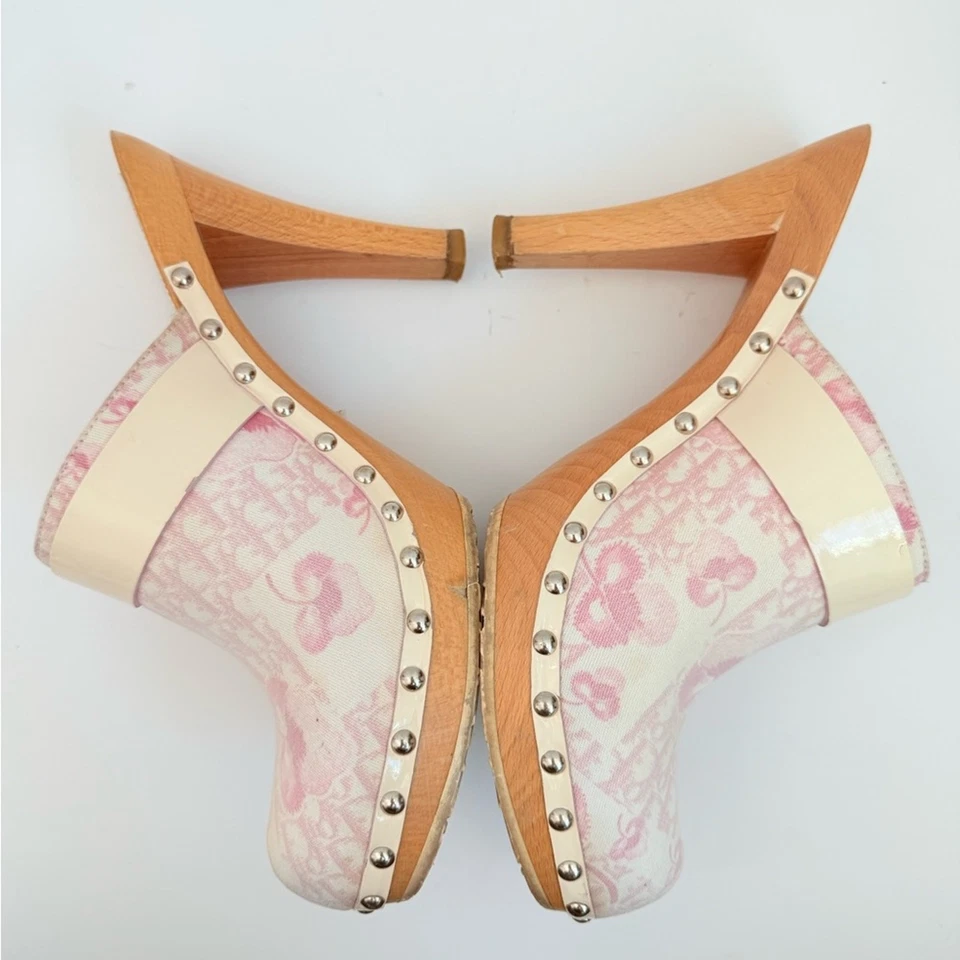 Christian Dior белый розовый 2005 логотип монограмма Romantique Trotter мулы сабо 40,5 - Изображение 4 из 4