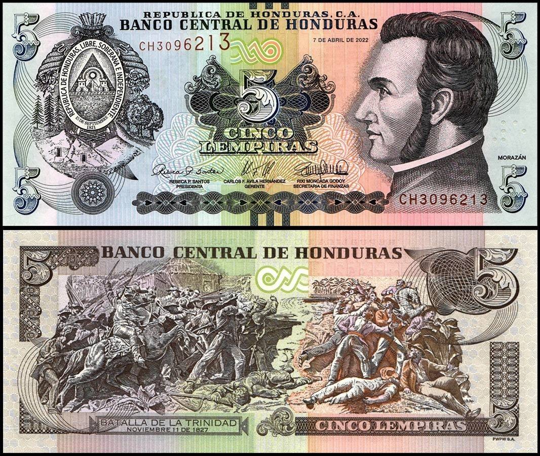 Honduras 5 Lempiras, 2022, P-98e, UNC
