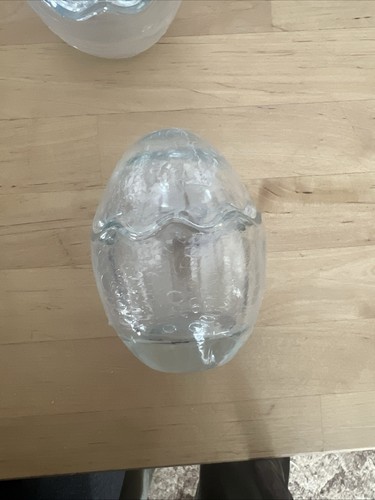 Clear Glass Lidded Egg Trinket Box Dessert Cup 3.5” High Wavy Seam - 第 5/7 張圖片
