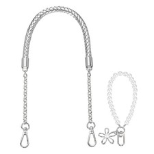 62cm/24.4" PU Leather Braided Purse Straps Silver, Silver Buckle 