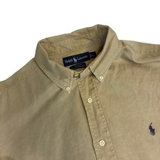 Ralph Lauren Blake Men's Tan Silk Linen Button Down Shirt Size L