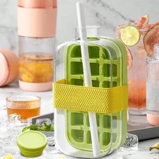 Ice Cube Bottle 2 in 1 Zero Touch Press lce Cube Mold,Cool Summer lce Bottle Cup