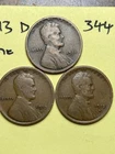 1911-D, 1912-D, 1913-D LINCOLN WHEAT CENT 3 COIN SET, "FINE" condition, #344