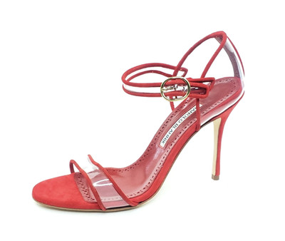 Manolo Blahnik Fersen Womens Heels Sandal Red Suede Size 7.5 | eBay