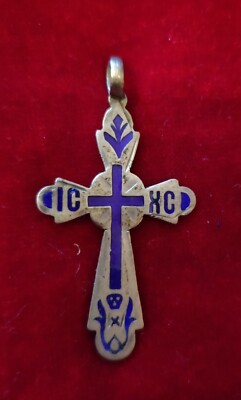 ANTIQUE IMPERIAL RUSSIAN SILVER ENAMEL 84 ORTHODOX CROSS PENDANT
