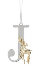 A-Ganz Elegant Silver Monogram Letter "J" Ornament Accented w/Gold Reindeer Zinc