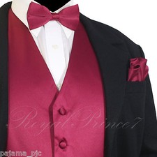 BURGUNDY MEN's Vest Waistcoat and Straight Cut Bow Tie Set Suit / Tuxedo Wedding
