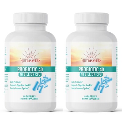 Probiotic Digestive Support 40B CFU Gut Health Immune Boost 60 Caps Pack of 2