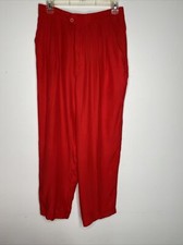 Vintage First Issue Red Silk Pants Sz 12, High Waisted Wide Leg Pleated Pockets