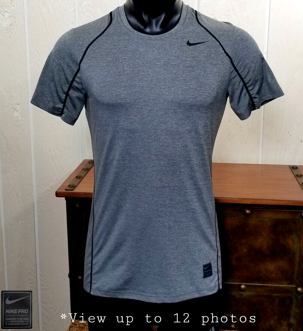 Nike Pro Dri Fit Fitted Gray Heather Activewear Short Sleeve Top Shirt Sz Small