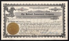 Holland Amusement Company Colorado 1927 Stock Certificate #10 44,999 Shares
