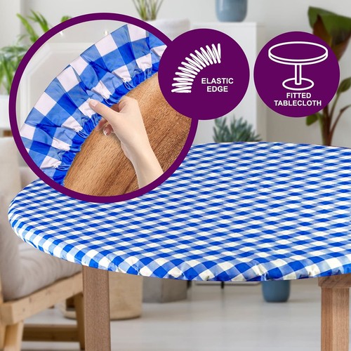 Round Tablecloth -Fitted with Elastic Vinyl with Flannel Back Fits for Table ... - Picture 3 of 5