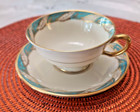 Vintage Lenox Bellevue Sea Green Pattern Flat Cup with Handle & Saucer Set — photo 2