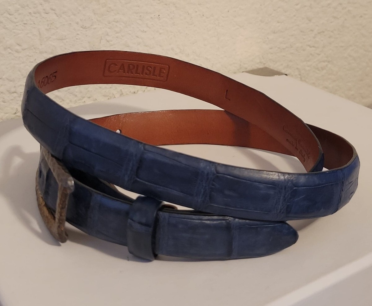 Vintage Carlisle Caiman Crocodile Croc Italian Blue Leather Belt Women M Buckle Carlisle Vintage Light Blue Crocodile Pattern Genuine  main image 3