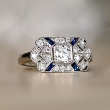 1/2Ct White Round Cut Simulated Diamond Antique Style Art Deco 925 Silver Ring