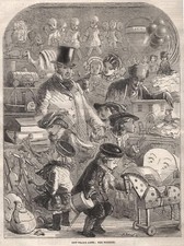 Stampa antica NEGOZIO DI GIOCATTOLI con bambini felici 1860 Antique print