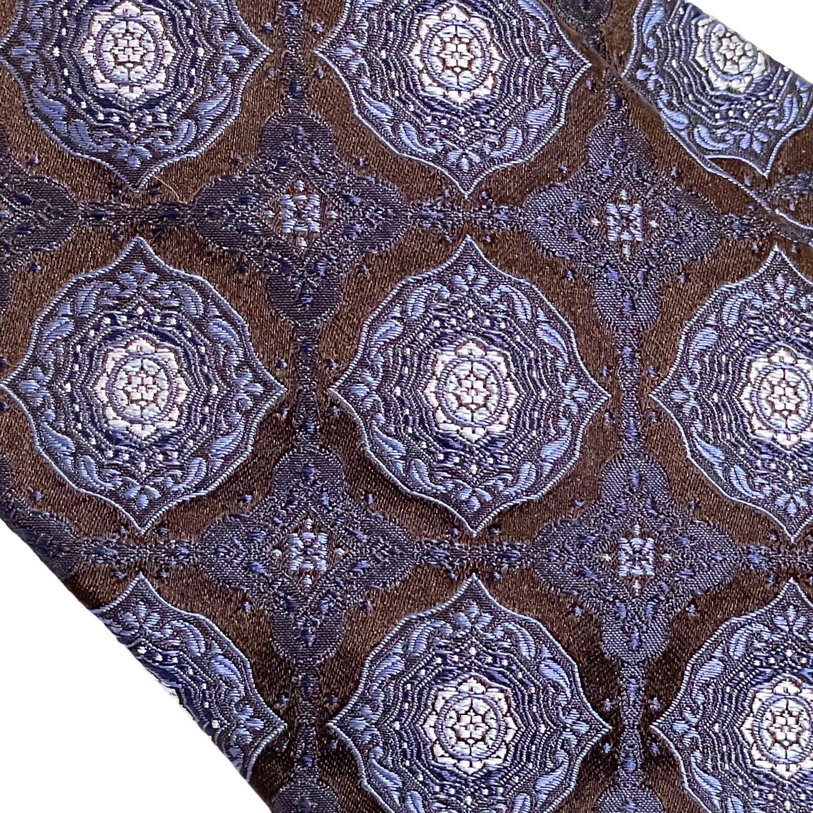 Valentino Designer Italy Silk Blue Brown Geometric Necktie thumbnail 2